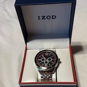 Izod Silver Watch with Black and Red Dial
